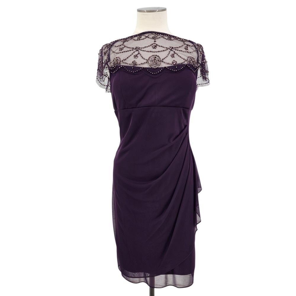 DJ-Jaz Purple Cocktail Dress Beaded Flapper 20s Glam Mesh Sheer Dark Romance 14